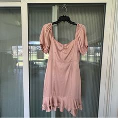 Light Pink Flowy Babydoll Dress, Puffy Sleeve, Ruffle Bottom, New With Tag, Zipper Back, Silky Feel, Material: 95% Polyester, 5%Spandex Brand: Forever 21 Size: Large Length: 35” Cute Knee-length Mini Dress With Ruffle Hem, Forever 21 Pink Sundress Mini Dress, Forever 21 Pink Sundress, Forever 21 Ruffled Mini Dress For Day Out, Feminine Fitted Mini Dress By Forever 21, Forever 21 Mini Dress With Ruffles For Day Out, Forever 21 Pink Mini Dress, Forever 21 Ruffled Mini Dress For Brunch, Flowy Pink Forever 21 Dress