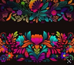 colorful flowers and leaves on black background