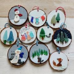 the ornaments are made out of wood slices