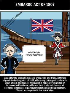 the cartoon shows an image of a man standing in front of a boat with a british flag