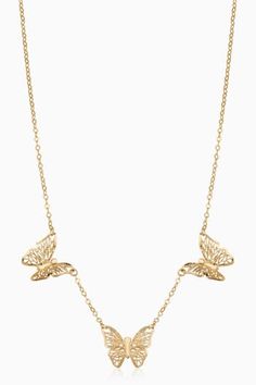 From dinner parties to art shows and everything in between, our Social Butterfly Necklace will help you make a shining appearance. Three solid gold handcrafted butterflies sit stationed along our rolo chain, offering feminine glamour and allure. Metal: 14k Yellow Gold Length: 16 Inches, Adjustable to a Choker at 14 Inches Weight: 2.5 Grams Dimensions: 14mm Long, 11mm Wide Origin: Crafted in San Zeno, Arezzo, Italy Luxury Yellow Gold Necklace With Butterfly Charm, Luxury Gold Butterfly Pendant Necklace, Luxury Gold Jewelry With Butterfly Clasp, Luxury Gold Necklace With Butterfly Charm, Gold Delicate Chain Jewelry For Evening, Gold Dainty Necklaces For Evening, Luxury Formal Necklace With Butterfly Charm, Formal Butterfly Charm Fine Jewelry, Luxury Gold Butterfly Jewelry