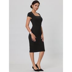 This dress can be a perfect addition to almost any outfit from formal to daily wear, great for work, meetings, office, businesses, work, parties, cocktails, weddings, casual, daily dressing, etc. Pair with high heels for a chic office look. Comfortable and versatile, this pencil dress is perfect on its own or as a layer under a blazer. Black Sheath Bodycon Dress For Work, Mid-length Black Office Dress, Classic Black Sheath Midi Dress, Black Sheath Midi Dress For Semi-formal Occasions, Black Sheath Midi Dress With Back Zipper, Work Parties, Pencil Dresses, Black Pencil Dress, Work Meetings