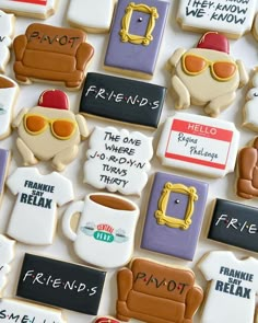 decorated cookies with funny sayings on them for friends and family members to enjoy the day