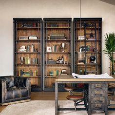 a living room filled with furniture and bookshelves