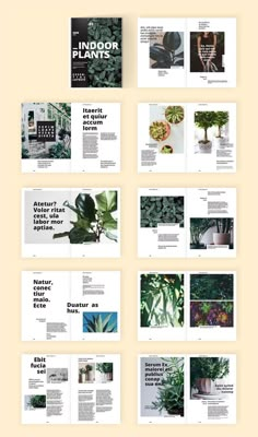 an assortment of brochures with plants in them on top of each other and the words indoor plants below