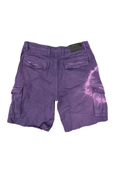 Style No. P516-TCGB223 Color: Purple This lightweight short is designed with circular bleach detailing on the right leg. This style is constructed from a soft twill and features light fraying at the hem, two large cargo pockets at the sides, a button closure and reinforced belt loops. 100% Cotton. Lined back pockets and yoke. Reinforced belt loops. Cargo Pockets. Purple Brand P516 Twill Grape Cargo Short. Casual Acid Wash Cargo Pants With Pockets, Acid Wash Casual Bottoms With Side Pockets, Casual Acid Wash Bottoms With Side Pockets, Casual Purple Bottoms With Cargo Pockets, Streetwear Cargo Shorts With Patch Pockets, Acid Wash Cotton Bottoms With Side Pockets, Short Cargo Pants With Patch Pockets For Streetwear, Purple Cotton Bottoms With Side Pockets, Acid Wash Cotton Bottoms With Pockets