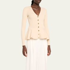 Jason Wu Collection ribbed cardigan V neckline; button front Long sleeves Slim fit Peplum hem Viscose/polyester Dry clean Imported Peplum Cardigan, Cocktail Jacket, Ribbed Cardigan, Peplum Hem, Jason Wu, V Neckline, Lingerie Sleepwear, Bergdorf Goodman, Designer Collection