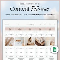 the content planner for google sheets spreadsheet is shown in this screenshote