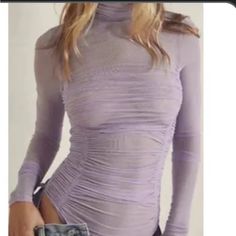 Color: Lilac Size: Small Never Worn Sheer Bodysuit For Spring, Purple Long Sleeve Bodysuit For Spring, Chic Purple Bodysuit For Spring, Spring Party Purple Bodysuit, Fitted Purple Bodysuit For Spring, Mesh Bodysuit, Free People Tops, Color Purple, Lilac