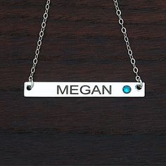 Personalize with any name and birthstoneConstructed of sterling silverChain measures 18" LBar measures 1.5" LMade in USA  Add a personalized touch to your wardrobe with our Horizontal Bar Personalized Birthstone Necklace. This necklace makes a great gift for a sister, friend, mom, or anyone else you want to show your appreciation to! Custom Name Sterling Silver Birthstone Necklace, Silver Sterling Silver Birthstone Nameplate Necklace, Silver Nameplate Necklaces With Birthstone, Personalized Silver Name Necklace With Birthstone, Custom Name Silver Birthstone Nameplate Necklace, Personalized Sterling Silver Nameplate Birthstone Necklace, Custom Name Silver Birthstone Necklace For Anniversary, Silver Name Necklace With Birthstone For Personalized Gift, Sterling Silver Nameplate Necklace With Birthstone