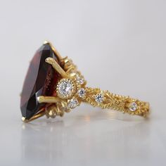 Oval Garnet Queen Victoria Diamond Ring in 14K and 18K Gold – Tippy Taste Jewelry Ruby Red Wedding Ring, Red Diamond Wedding Ring, Red Engagement Ring Unique, Persephone Engagement Ring, Garnet Diamond Ring, Ruby And Gold Ring, Gold Red Jewelry, Ruby Jewelry Ring, Red Engagement Ring