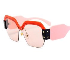 Rimless colorful oversized sunglasses Multicolor Casual Sunglasses For Summer, Casual Multicolor Sunglasses For Summer, Summer Party Rimless Shield Sunglasses, Rimless Shield Sunglasses For Summer Parties, Modern Shield Sunglasses For Spring Party, Chic Orange Cat Eye Sunglasses With Gradient Lenses, Trendy Orange Sunglasses For Spring, Spring Beach Rimless Shield Sunglasses, Orange Mirrored Shield Sunglasses