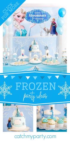 frozen birthday party with blue and white decorations