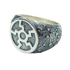 Sun wheel silver signet ring 6 US/CA Symbolic Round Hand Cast Signet Ring, Symbolic Hand Cast Silver Engraved Ring, Ancient Petroglyphs, Viking Cross, Sun Wheel, Pagan Symbols, Norse Pagan, Fit For Men, Silver Signet Ring