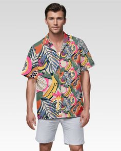 Our men's short sleeve button up shirt is the perfect addition to your summer wardrobe. Made from lightweight, breathable fabric, this shirt offers a regular fit that's ideal for casual outings, the beach, on vacation, or attending a party, this comfortable shirt will keep you cool and stylish. KEY FEATURES ⬥ Regular fit: Comfortable and flattering silhouette. ⬥ Lightweight fabric: Breathable and cool to wear. ⬥ Casual style: Perfect for everyday wear. ⬥ Side slits: Provides added comfort and movement. ⬥ Durable construction: Ensures long-lasting wear. ⬥ Versatile: Suitable for various occasions. PRODUCT SPECIFICATIONS ⬥ Fabric composition: 95% Polyester, 5% Spandex ⬥ Care instructions: machine wash cold (max 40℃ or 104 non-chlorine, iron with cover ⬥ Available in sizes S-5XL SIZE CHART (a Tropical Style Short Sleeve Shirt For Summer Vacation, Tropical Short Sleeve Shirt For Summer Vacation, Vacation Short Sleeve Shirt With Camp Collar, Tropical Vacation Shirt With Relaxed Fit, Tropical Print Camp Collar Shirt For Beach Season, Relaxed Fit Hawaiian Shirt With Camp Collar For Vacation, Tropical Shirt With Camp Collar For Vacation, Relaxed Fit Short Sleeve Hawaiian Shirt For Beach, Relaxed Fit Hawaiian Shirt With Short Sleeves For Beach