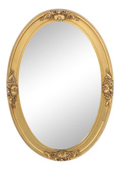 an oval mirror with gold trimmings