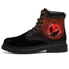 Viking All Season Boots Hugin Munin Odins Ravens Red Odins Ravens, Odin's Ravens, Footwear Collection, Suede Material, Ravens, Vikings, Memory Foam, Custom Print, Double Sided