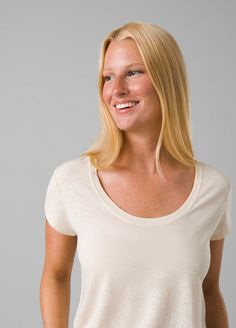 A Soft, Breathable Scoop Neck T-shirt Made For Enjoying The Everyday. Casual Scoop Neck Tops For Everyday, Simple Everyday Scoop Neck T-shirt, Relaxed Fit Scoop Neck Top For Everyday, Comfortable Fitted Tops For Everyday, Comfortable Everyday Fitted Tops, Basic Everyday Tops With Scoop Neck, Basic Scoop Neck Tops For Everyday, Casual Everyday Top With Scoop Back, Casual Tops With Scoop Back For Everyday