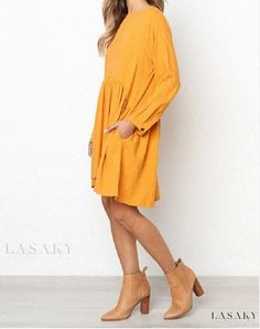 Lasaky - Lovely Long Sleeve Cotton Blended Dress with Roomy Pockets Inside Cotton Blends Dress, Exquisite Design, Types Of Collars, Sleeve Cotton, Modern Woman, Sleeve Type, Soft Fabrics, Types Of Sleeves, Comfort Fit