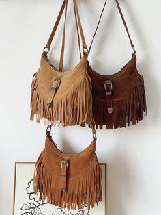 Elena Handbags Soft Suede Shoulder Bag with Tassel Trendy Brown Hobo Bag With Fringe, Brown Satchel Shoulder Bag With Tassels, Brown Shoulder Bag Satchel With Tassels, Rectangular Bags With Tassels For Fall, Brown Tassel Shoulder Satchel, Fall Fringe Hobo Shoulder Bag, Rectangular Fall Bag With Tassels, Fall Rectangular Bag With Tassels, Fall Fringe Shoulder Bag For Daily Use