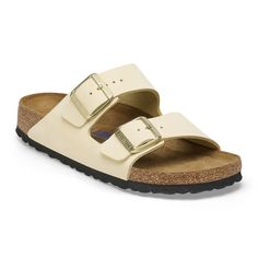 Arizona Soft Footbed Nubuck Leather Ecru | BIRKENSTOCK Classic Slide Sandals With Buckle Closure, Classic Leather Slides With Buckle Closure, Beige Leather Slides With Leather Footbed, Classic Sandals With Cushioned Footbed, Classic Sandals With Leather Footbed For Spring, Classic Leather Footbed Sandals With Buckle Closure, Cream Sandals With Removable Insole And Single Toe Strap, Classic Leather Footbed Sandals, Classic Double Strap Footbed Sandals With Buckle