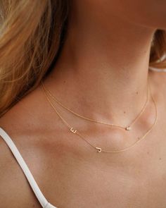 Shop this best seller and timeless 14k solid gold asymmetrical with 2 initials laying on the side, on a dainty cable link chain necklace. Available in 14k yellow gold, white gold, and rose gold. It makes for the perfect initial necklace with a modern twist. *Material: 14k Gold *Size:Approx. 6mm(H) by 4mm(W)  *Total Weight: Approx. 1 gram *Ships in 3 to 7 business days *Made in Los Angeles *Comes gift ready in a custom Zoe Lev jewelry box   Feel free to contact us for any customization as all jewelry is made to order  Note: Each initial is thoughtfully connected to reduce the chance of flipping, however, due to the nature of the necklace some flipping can be expected Also available with one single initial here: https://www.etsy.com/listing/250310543 Also available with 3 initials here: http L Necklace, Initial Necklace Gold, Link Chain Necklace, Name Necklaces, Chain Link Necklace, Initial Necklace, Name Necklace, Necklace Gold, Link Chain