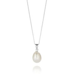 There is nothing more timeless & elegant than Freshwater pearl jewellery and this necklace is a must have classic. Created using a cultured fresh water pearl that has been carefully selected for its quality and beauty. It is set in a stunning sterling silver setting that adds a touch of sophistication to the piece. The necklace is completed with a delicate chain that is both durable and stylish, created with eco-friendly sterling silver reducing the environmental impact of silver mining and work Formal Pearl White Necklace With Pearl Pendant, Graceful Pearl Drop Necklace, Classic Akoya Pearl Drop Necklace, Teardrop Akoya Pearl Necklace With Pendant, Akoya Pearl Teardrop Pendant Necklace, White Gold Pear-shaped Pearl Drop Necklace, Classic Sterling Silver Pearl Necklace With Charm, White Gold Pearl Charm Necklace, Classic Teardrop Pendant Necklace For Formal Occasions