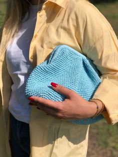 HANDMADE STRAW POUCH CLUTCH BAG 🛍️Inspired by nature sustainable fashion ✅Any woman must have this bag for every fashionista.Whether you keeping it to yourself or gifting someone you care, it will be unforgettable. Daily use, a fashionable women's accessory for special occasions ✅I made this beautiful clutch from natural paper rope which is organic cotton. ✅The interior of the straw summer bag is fully lined with cotton and has a hidden metal lock. A lining of the appropriate color is sewn into Casual Summer Clutch With Removable Pouch, Blue Crochet Travel Pouch Bag, Blue Handwoven Bags For Spring, Casual Summer Everyday Clutch, Blue Crochet Pouch Bag For Vacation, Blue Pouch Clutch For Beach, Spring Woven Clutch For Everyday Use, Blue Clutch Bag For Spring, Blue Rectangular Clutch For Spring