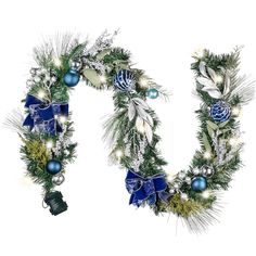 the letter o is decorated with blue and silver ornaments