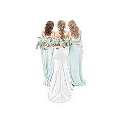 three bridesmaids in mint green dresses holding bouquets