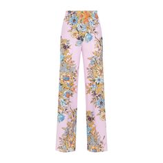 Light purple silk Etro pants showcase a vibrant floral print. The trousers include an elastic waistband for comfort, front and back loose creases, and slant pockets, resulting in a stylish straight leg silhouette. Perfect for elegant casual outings or special occasions.

- Composition: 100% silk  
- Made in Italy Purple Color Combinations, Silk Pajama Pants, Satin Trousers, Pajama Pant, Purple Silk, Silk Pants, Silk Pajamas, Straight Leg Trousers, Pants Straight