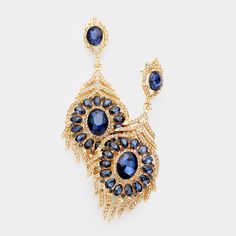 Navy Crystal and Topaz Rhinestone Chandelier Earrings | Pageant Earrings Traditional Luxury Blue Chandelier Earrings, Luxury Blue Chandbali Danglers, Luxury Blue Chandbali Bridal Earrings, Pageant Earrings, Evening Earrings, Bling Wedding, Small Earrings Studs, Bridal Bracelet, Large Earrings