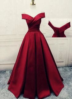 Charming Dark Red Satin A-line Off Shoulder Gown Off Shoulder Gown Prom, Burgundy Gown, Off Shoulder Evening Gown, Off Shoulder Gown, Corset Dress Prom, Prom Dresses Gowns, Evening Gown Dresses, Red Gowns, Gown Prom