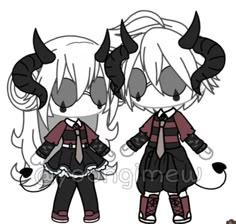 two anime characters with horns on their heads, one in black and the other in red