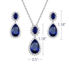 - Necklace is 16" + 3" length,pendant and earrings are the same size : 1.18" x 1.18" - Rhodium Plated to enhance shine and durability - Cubic Zirconia stones are set the pendant and earrings for ultimate sparkle - Comes with a free luxury gift box Formal Teardrop Pendant Jewelry Sets With Cubic Zirconia, Formal Cubic Zirconia Jewelry Set With Teardrop Pendant, Sapphire Dangle Jewelry For Wedding, Elegant Pear-shaped Blue Jewelry, Elegant Blue Pear-shaped Jewelry, Elegant Crystal Teardrop Pendant Jewelry Sets, Teardrop Sapphire-colored Cubic Zirconia Jewelry, Teardrop Sapphire Cubic Zirconia Jewelry, Elegant Sapphire Jewelry Sets For Party