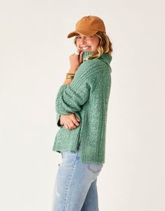 The Field Sweater brings the heat this winter with being our warmest and softest sweater yet. Her cowl neck, side slits, allover cable pattern and Recycled Tarmu yarn make her your go-to dress up or casual throw on, weekend sweater. Cozy Cable Knit Turtleneck For Fall, Casual Cable Knit Turtleneck With Funnel Neck, Casual Cable Knit Funnel Neck Sweater, Cable Knit Turtleneck For Layering, Cable Knit Turtleneck For Cold Weather In Fall, Fall Cable Knit Turtleneck For Cold Weather, Casual Cable Knit Turtleneck For Cold Weather, Cozy Cable Knit Long Sleeve Turtleneck, Long Sleeve Cable Knit Turtleneck For Cold Weather