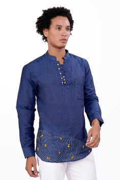 Elevate your style with our Waikawa Blue Hand Stitched Embroidered and Hand Painted Luxurious Linen Designer Kurta Shirt. Crafted from premium cotton-linen fabric, it offers unparalleled comfort. The intricate hand-stitched embroidery and hand-painted details add a touch of artistry to your ensemble. With a unique kurta shirt design and prints in linen texture, this piece effortlessly merges cultural richness and luxury, creating a statement of refined elegance. Fused collar and cuffs, collar st Kurta Shirt, Kurta Style, Designer Kurta, Indian Kurta, Bohemian Print, Linen Texture, Cotton Linen Fabric, Blue Hand, Hand Embroidery Stitches