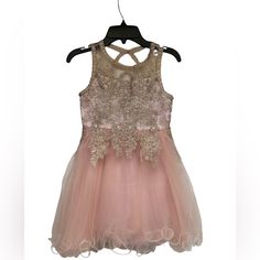 Beautiful Formal Dress . Blush With Beautiful Gold Embellishments And Embroidery. Very Etheral. Open Triangle Back. Princess Style Sleeveless Embellished Pageant Dress, Sleeveless Embroidered Princess Dress For Party, Embellished Princess Dress For Dress-up, Pink Embroidered Princess Dress For Party, Princess Style Embellished Dresses, Princess Style Embellished Dress For Fancy Dress, Princess Style Embellished Fancy Dress, Pink Embellished Princess Dress For Dress-up, Pink Princess Style Embroidered Dress