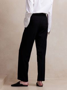 Sculpted Straight Pant | Banana Republic Factory Formal Pants With Concealed Fastening And Straight Hem, Elegant Pants With Concealed Front Fastening, Elegant Pants With Concealed Front Fastening And Straight Hem, Business Pants With Concealed Front Fastening, Classic Office Pants With Concealed Front Fastening, Business Casual Pants With Concealed Front And Tapered Leg, Straight Leg Pants With Concealed Fastening For Work, Business Casual Tapered Leg Pants With Concealed Fastening, Black Bottoms With Pressed Crease