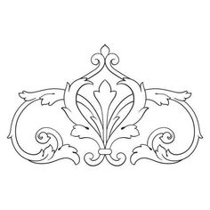 a drawing of a crown with swirls and scrolls on the sides, in black ink