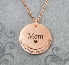 Mom Necklace Kids Necklace STAINLESS STEEL Kids Names Necklace Mother's Day Necklace Personalized Jewelry Engraved Necklace Stacked Circles This listing is for an engraved Mom necklace personalized with your choice of names. Just send us the details in a note during checkout. You can have just the fronts engraved (as shown) OR you can pay to have either one or two backside engravings on the discs by using the drop-down menu. See the secondary photos for charm scale and font options. Want somethi Necklace With Kids Names, Names Necklace, Mom Necklace Personalized, Kids Names, Kids Necklace, Mom Necklace, Engraved Jewelry, Engraved Necklace