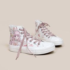 Kawaii Cherry Bunnies Canvas Shoes Kawaii Sneakers, Christmas Elf Outfit, Kawaii Culture, Japanese Korean Fashion, Kawaii Bags, Ladies Footwear, Elf Clothes, Kawaii Shoes, White Shoe