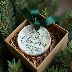 a christmas ornament in a box on top of a tree