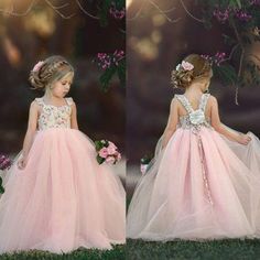 Tulle Sweep Train Tulle Flower Girl Dresses sold by dressydances on Storenvy Pink Tulle Dress With Fitted Bodice, Spring Gown With Floral Applique For Dress-up, Spring Ball Gown Dress With Floral Applique, Spring Floral Applique Ball Gown Dress, Summer Princess Style Ball Gown, Summer Princess Ball Gown Dress, Fitted Princess Dress For Garden Party, Whimsical Summer Tulle Dress, Whimsical Summer Dress With Tulle Skirt