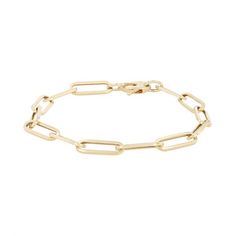 Modern and on-trend, this paperclip-style chain bracelet is a shining testament to contemporary fashion. Expertly crafted in luxurious 14-karat yellow gold and measuring a perfect seven inches in length, it offers an ideal fit for a variety of wrists. Gold-tone Paperclip Bracelet With Rectangular Links, Minimalist Gold-tone Paperclip Bracelet With Solid Links, Minimalist Gold-tone Paperclip Bracelet With Oval Links, Modern Gold Bracelet With Cable Chain, Everyday Gold-tone Paperclip Bracelet With Cable Chain, Gold-tone Paperclip Cable Chain Bracelet, Modern Box Chain Bracelet With Oval Links, Everyday Gold-tone Paperclip Bracelet With Rectangular Links, Gold-tone Paperclip Bracelet For Everyday