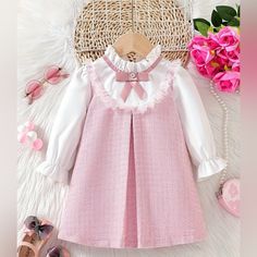 Toddler Baby Girls Dress, Lace Bow Infant Girls Long Sleeve Casual Dress Never Worn. Too Big For My Daughter Pink Long Sleeve Dress For Playdate, Long Sleeve Pink Dress For Playdate, Cute Pink Pinafore Dress For Spring, Baby Girls Dress, Infant Girls, Long Sleeve Casual Dress, Girls Outfits, Lace Bows, Style Mistakes