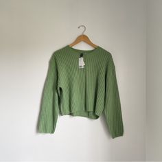 All Orders Ship In 1-3 Days Cropped Knit Sweater Condition: Brand New, Never Worn! Tags Attached Color: Green Size Large 100% Acrylic Smoke Free And Pet Free Home! Green Long Sleeve Textured Cropped Sweater, Green Cozy Knit Tops, Cozy Green Knit Top, Spring Green Cable Knit Sweater, Trendy Green Chunky Knit Top, Green Textured Knit Cropped Sweater With Crew Neck, Green Soft Knit Cropped Sweater With Crew Neck, Green Soft Knit Crew Neck Cropped Sweater, Green Crew Neck Cropped Sweater In Soft Knit