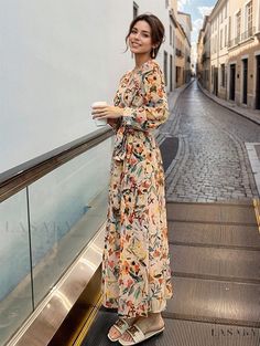 Lasaky - Womens Floral Chiffon Long-Sleeve Maxi Dress Long Sleeve Chiffon Maxi Dress, Chiffon Long Sleeve, Floral Chiffon, Types Of Skirts, Olivia Mark, A Line Skirt, Types Of Collars, A Line Skirts, Sleeve Type