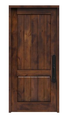 a wooden door with a metal handle on the front and side panel, which is made out of wood