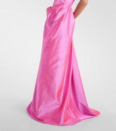 Camille satin gown in pink - Vivienne Westwood | Mytheresa Pre-draped Pink Silk Evening Dress, Pre-draped Satin Gown With Fitted Bodice, Pink Taffeta Evening Dress For Wedding, Pink Strapless Floor-length Dress For Formal Occasions, Pink Taffeta Wedding Gown, Pink Taffeta Evening Dress For Party, Pre-draped Satin Strapless Dress For Gala, Pink Taffeta Party Gown, Formal Pre-draped Pink Gown